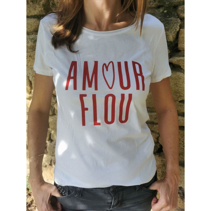 T-shirt Amour flou blanc et rouge