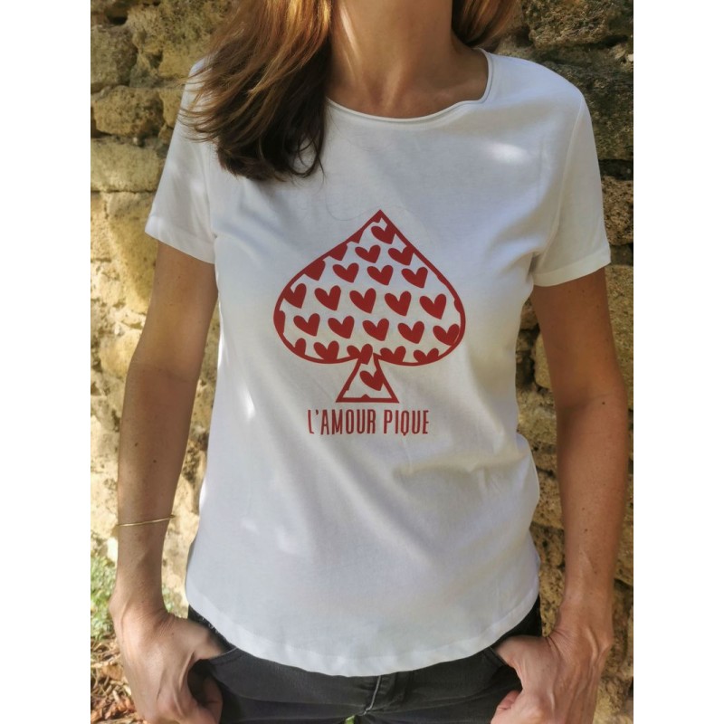 T-shirt Amour pique blanc et rouge