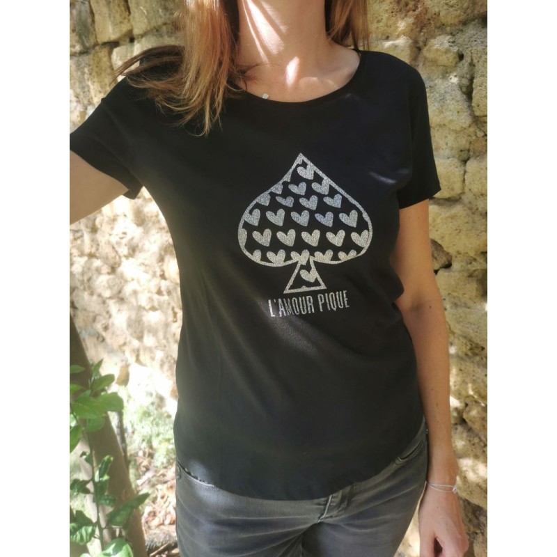 T-shirt Amour pique noir et argent