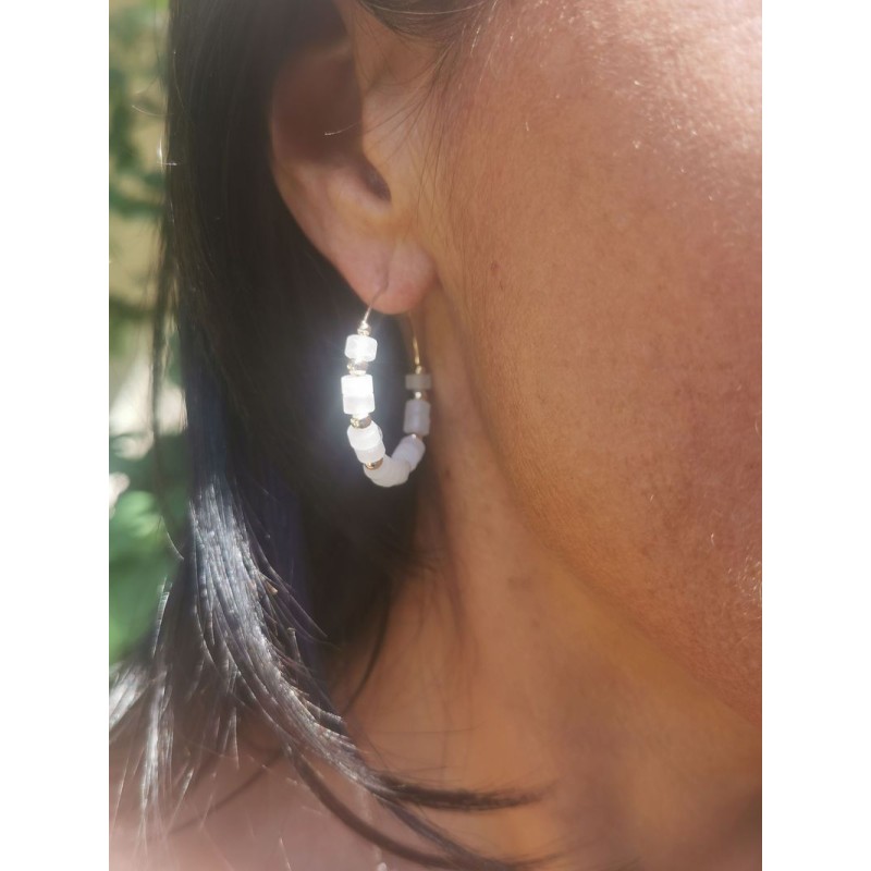 Simone Boucles d'Oreilles Or Quartz Rose Kookouli